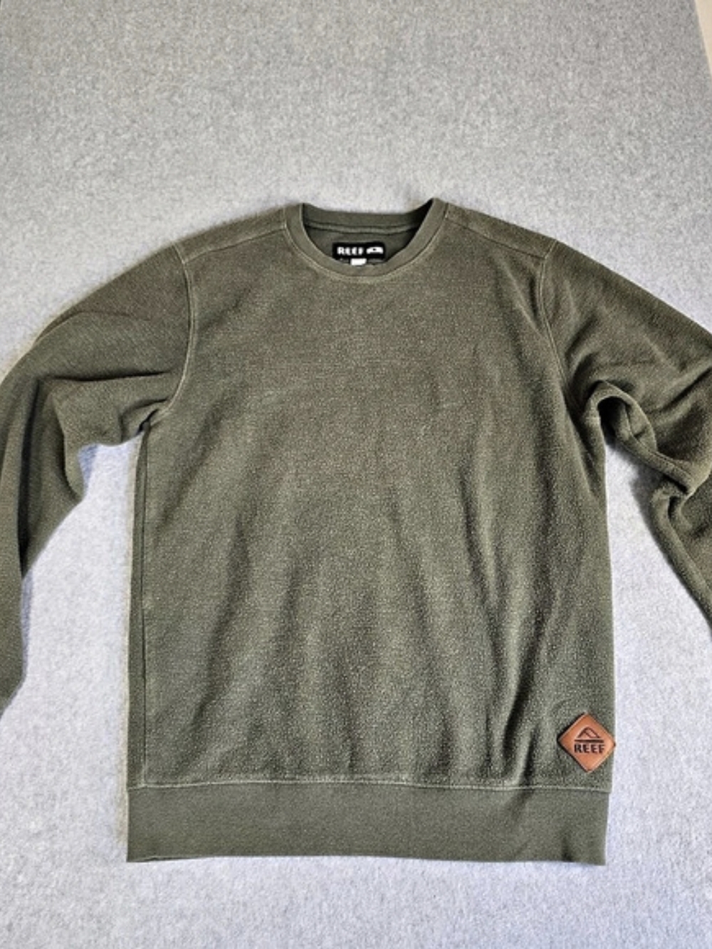 REEF Mens Small Olive Green Textured Crewneck Sweatshirt